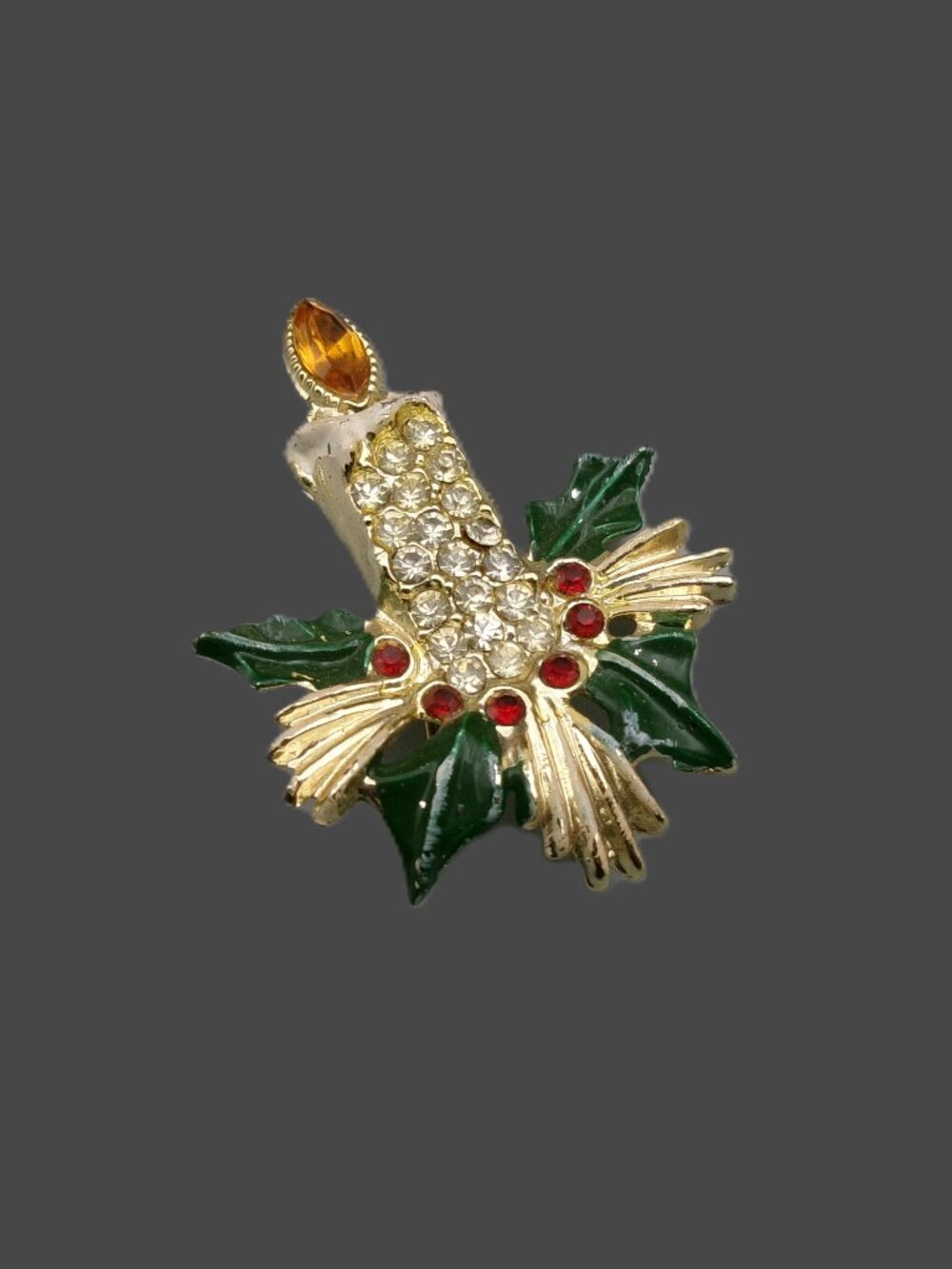 Vintage Christmas Candle Brooch Pin, Mid Century Jewelry, 1950s